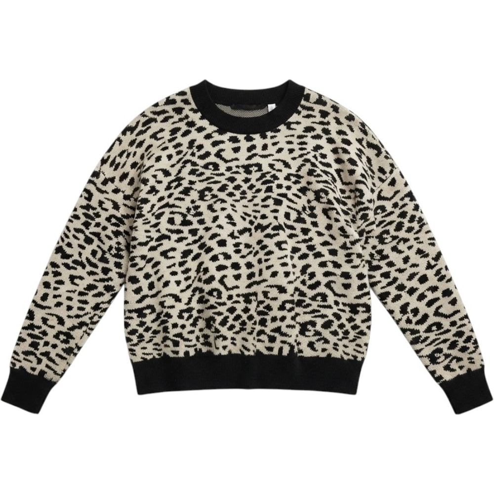 T Tahari Sweater Womens Large Beige Crew Neck Long Sleeve Animal Print Knit Top